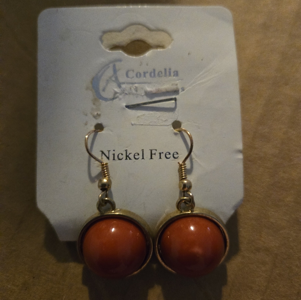 NWOT Gold and Orange Sphere Earrings